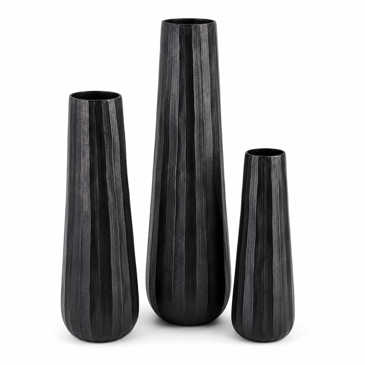 Valini's Home Black Textured Metal Floor Vase Set – Modern Three-Piece Decorative Statement Vases - Image 2