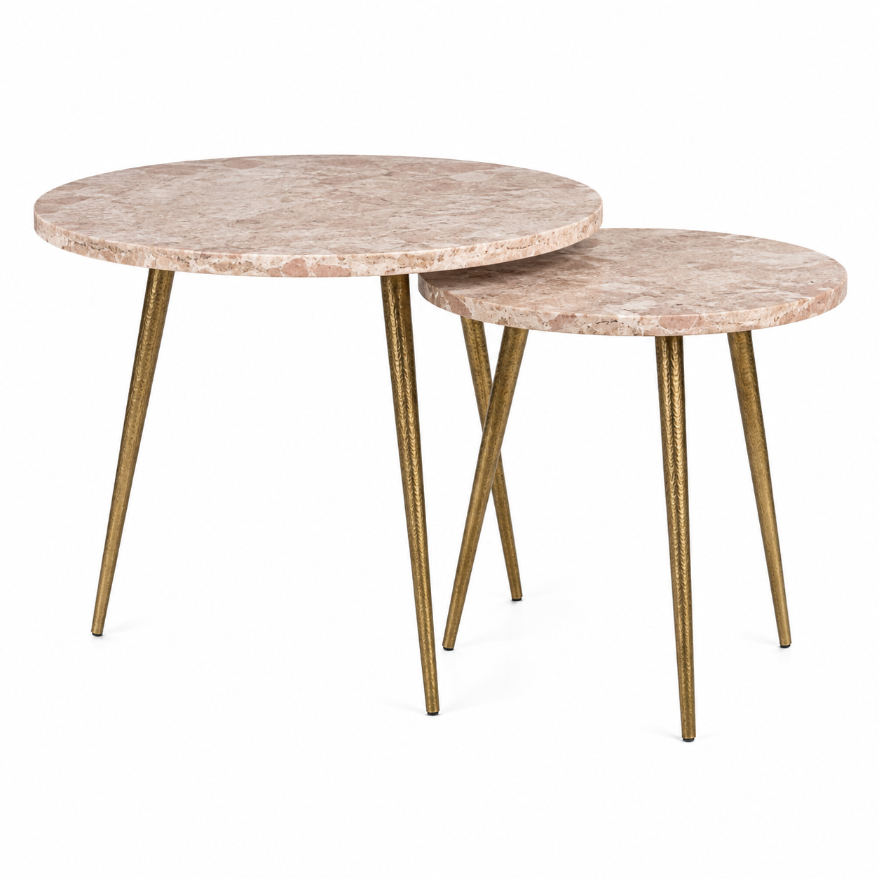 Valini's Home Jawalpur Marble Top Side Table Set of 2 – Brass Antique Cast Aluminium 3-Leg Tables - Image 2