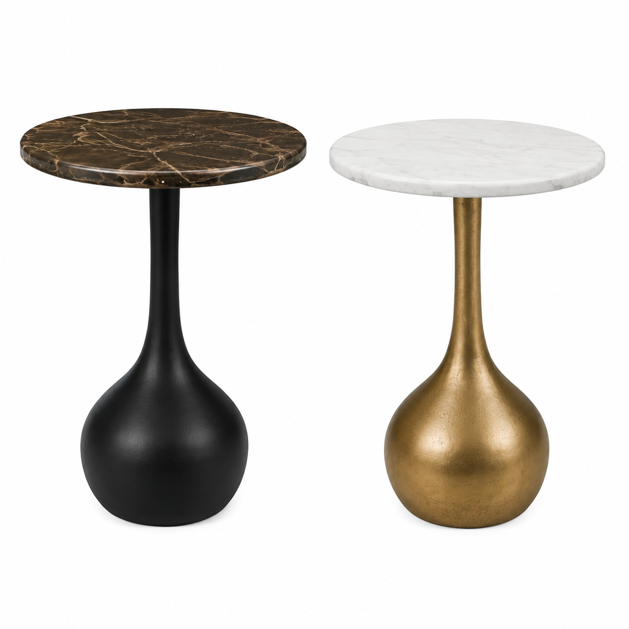 Valini's Home Premium Natural Marble Accent Table Set of 2 – Irish Brown & White Marble with Elegant Ball-Shaped Aluminium Bases - Image 2