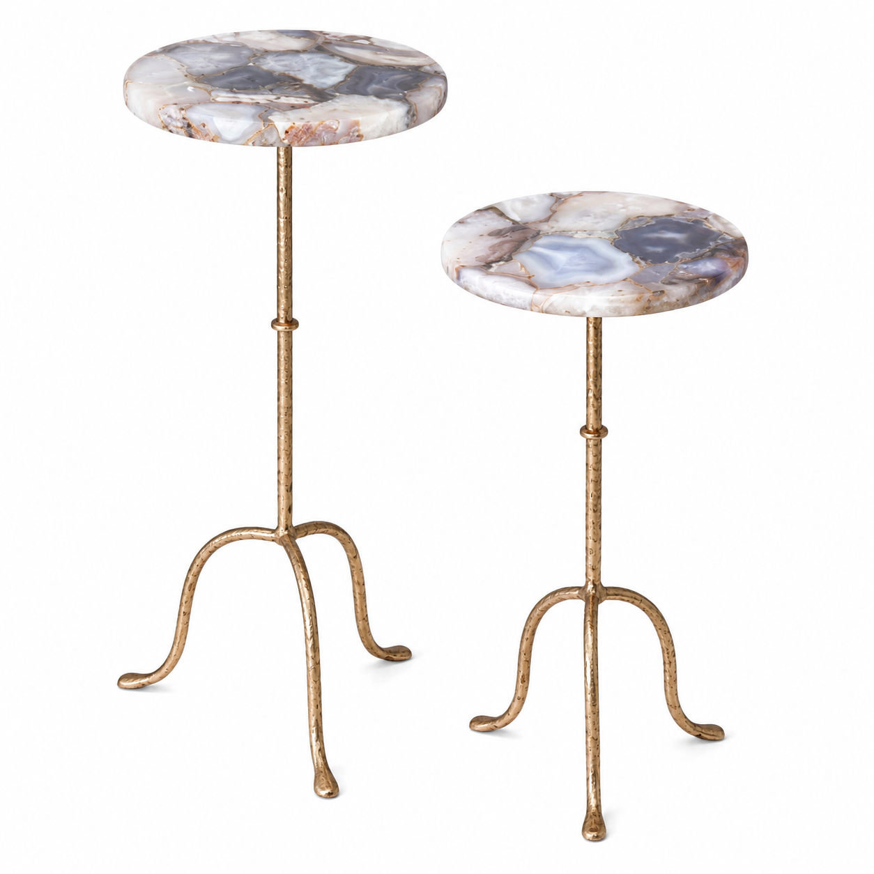 Valini's Home Elegant Gray Agate Drink Table Set of 2 – Premium Antique Gold Accent Tables with Curved Iron Base for Modern Interiors - Image 2