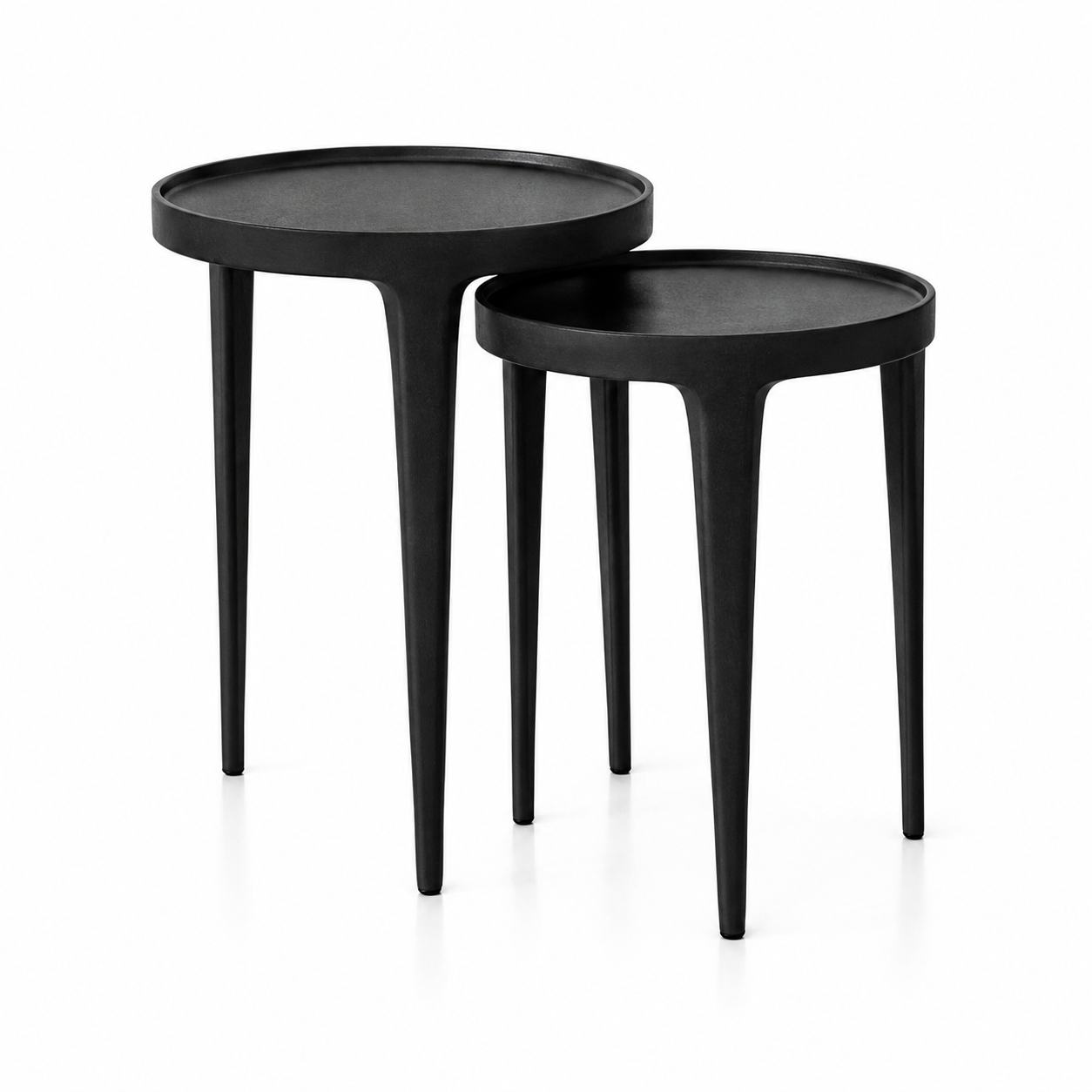 Valini's Home Contemporary Black Cast Aluminium Round Side Table Set of 2 – Sleek Lightweight Accent Tables for Stylish Living Room Interiors - Image 2