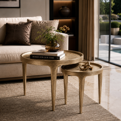 Valini's Home Brass Antique Round Side Table Set of 2 – Elegant Cast Aluminium Accent Tables for Contemporary Home Interiors