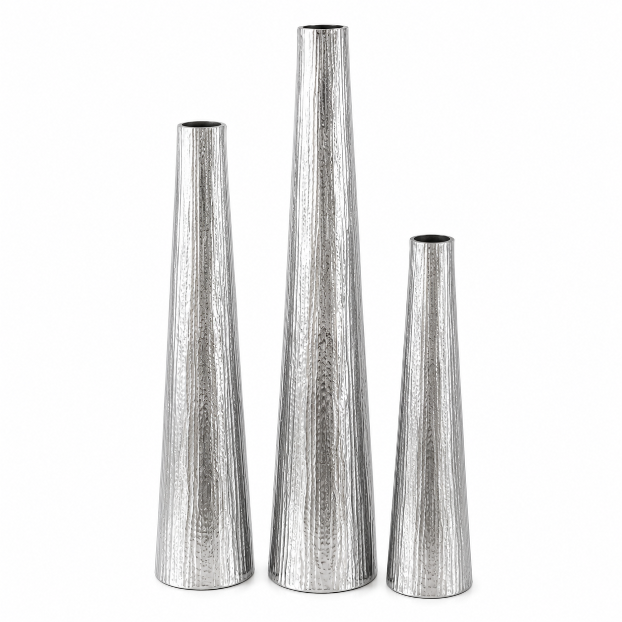 Valini's Home Silver Textured Metal Floor Vase Set – Elegant Tall Decorative Vases for Contemporary Interiors - Image 2