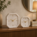 Valini's Home Premium White Marble Table Clock – Elegant Octagonal Natural Stone Clock with Gold-Finish Hands Set of 2