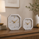 Valini's Home Morchino Marble Table Clock – Premium Natural Stone Octagonal Desk Clock with Elegant Gold-Finish Detailing Set of 2