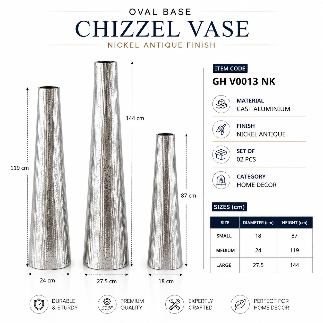 Valini's Home Silver Textured Metal Floor Vase Set – Elegant Tall Decorative Vases for Contemporary Interiors - Image 3