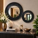 Valini's Home Modern Black Curved Round Wall Mirror Set – Premium Matte Black Decorative Mirrors for Contemporary Home Interiors