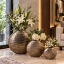Valini's Home Antique Bronze Ribbed Round Vase Set – 3-Piece Luxury Decorative Vases for Modern Interiors